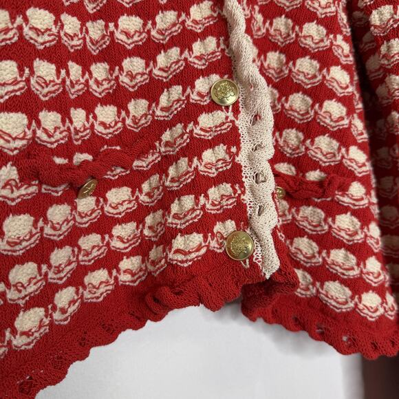 J Crew Sweater Womens XL Red Crochet Textured Knit Cardigan Classic Money Preppy - Picture 3 of 8